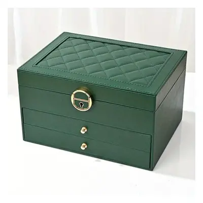 (green, 9.06*6.69*5.31inch) 3-layer Drawer Type Jewelry Storage Box, Desktop Lockable Finishing 