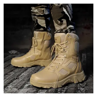 (beige, EU: 45) Tactical Combat Boots Men Lightweight Tactical Military Boots Breathable Militar