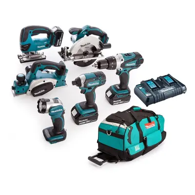 Makita DLX6067PT 18v LXT 6pc Combi Kit - x 5.0ah Batteries Inc Jigsaw + Planer