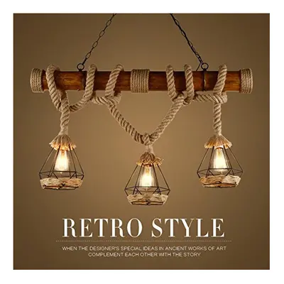 Rustic Hemp Rope Pendant Lights Wood Downlights Ceiling Lights birdcage Lamps Shades