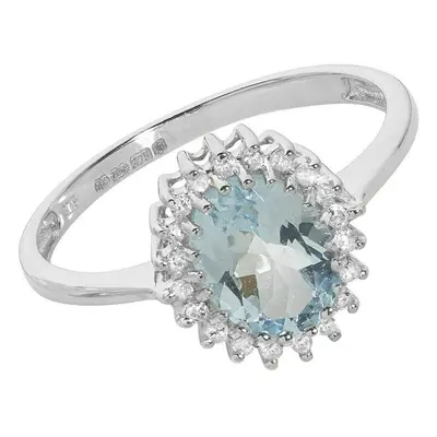 (V) Aquamarine and Diamond Ring White Gold Cluster Large size R - Z Appraisal