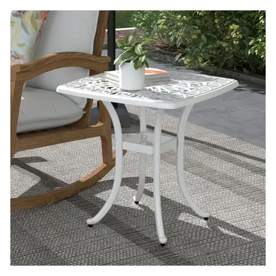 Outsunny Cast Aluminium Bistro Table with Umbrella Hole, White