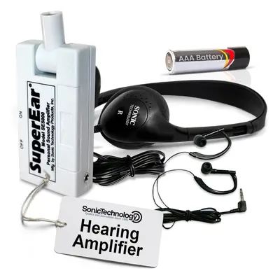 50dB Gain, Handheld Pocket Size Audio Amplifier with Headphones, Earbuds, Tactile On/Off Volume 