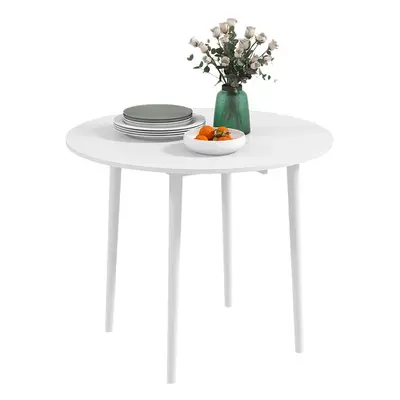 HOMCOM Foldable Dining Table, Round Drop Leaf Table, Wood Legs, White