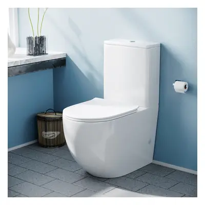 Curved Rimless Close Coupled WC Toilet Pan and Cistern Bathroom