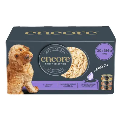 Encore Percent Natural Wet Dog Food, Finest Chicken Selection in Broth, 156g Tin (Pack of x 156g