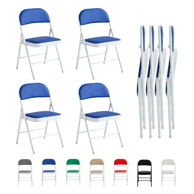 (PACK OF 4, BLUE) 1/2/4/6 Faux Leather padded Foldable Chairs