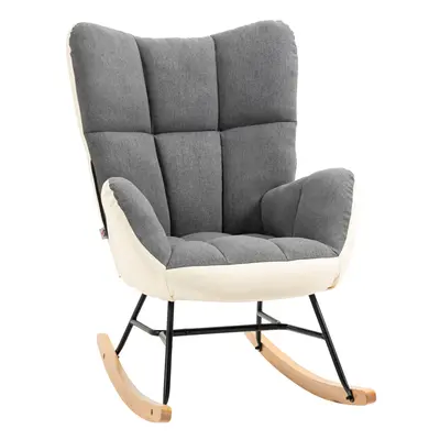 HOMCOM Rocking Chair for Nursery Upholstered Wingback Armchair Grey and Cream