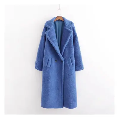 (sapphire blue, L) Autumn Winter Women Coat Stylish Female Thick Warm Cashmere Jacket Casual Str