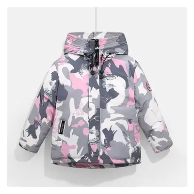 (red,white, 150cm) Children&apos;s Winter Coat Camouflage Graffiti Down Jacket Thickened Baby Co