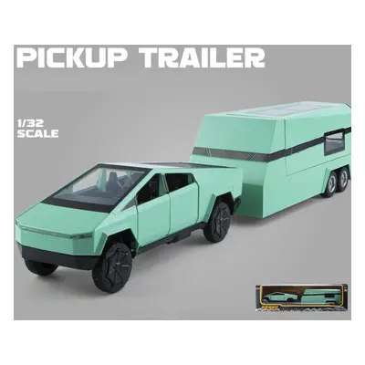 (green, 1/32-36x6.5x7cm) 1/32 Scale Cybertruck Pickup Trailer Diecast Car Model Toy,pull Back To