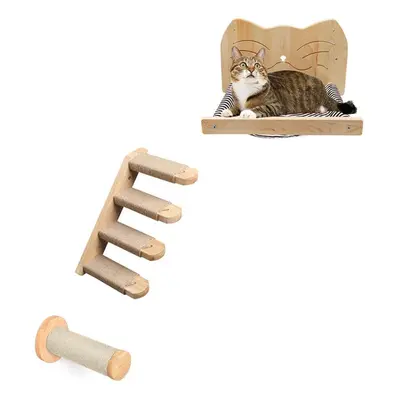 Wall Mounted Cat Stairway Scratching Post With Hammock Set Pieces