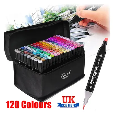 120 Colors Dual Tip Twin Both Side Marker Pens Set Artist Sketch Water Drawing