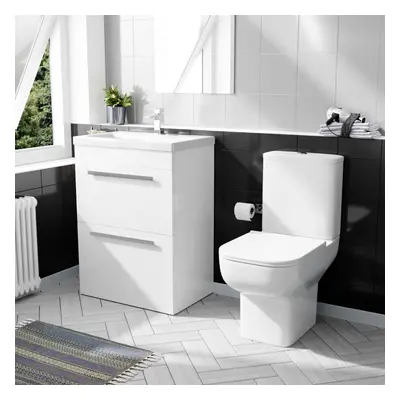 Nes Home 600mm Drawer Vanity Basin Unit & Close Coupled Toilet White