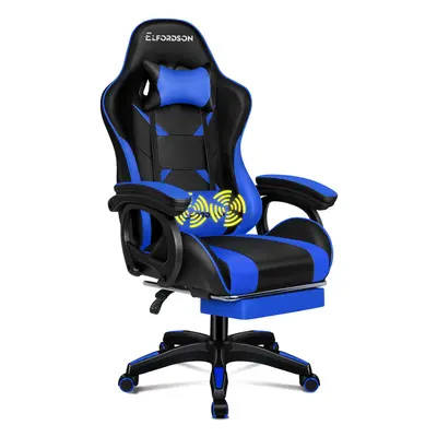 (Black & Blue) ELFORDSON Gaming Office Chair Racing Massage Computer Footrest