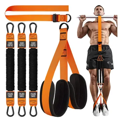 (Orange) Heavy Duty Resistance Band for Pull Up Bar, Adjustable Weight/Size with Fabric Feet/Kne