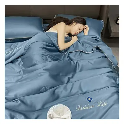 (blue, 180*220cm) Ice Silk Summer Quilt Air-conditioning Quilt Summer Cool Quilt Machine Washabl