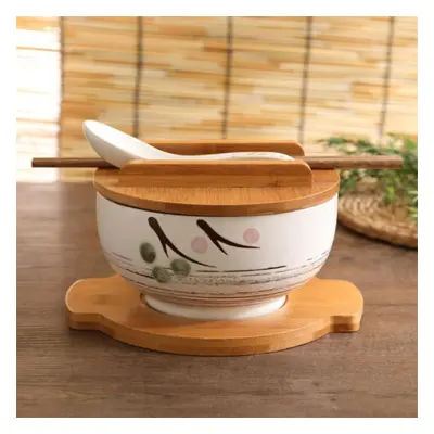 (white) 1000ml Japanese Rice Noodle Bowl With Lid Spoon And Chopstick Kitchen Tableware Ceramic 