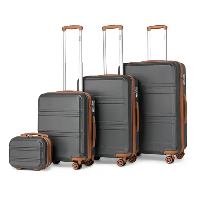 (Grey and Brown, 12+20+24+28 inch) 1, or Pieces ABS Sculpted Horizontal Design Suitcase With TSA