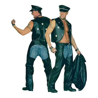 XL Biker Chaps Black Leatherlook Costume Extra Large For Wild West Cowboy Fancy - biker chaps bl