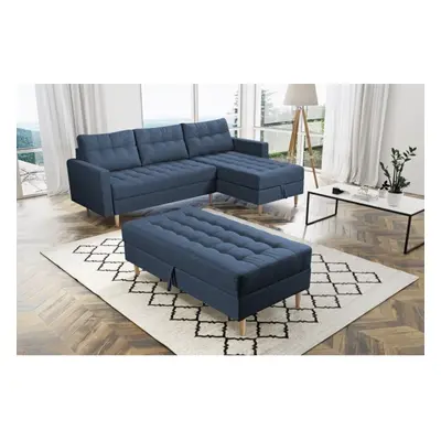 (Blue) Oslo Corner Lounge Corner Sofa Bed with Ottoman