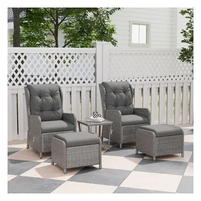 Outsunny Recliner Rattan Garden Furniture w/ Two-tier Table, Light Grey