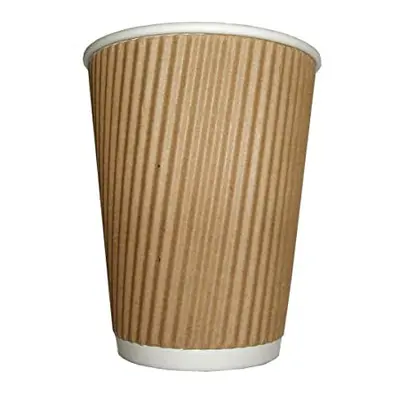 100 x Kraft Ounce Ripple Ply Disposable Insulated Paper Cups for Tea Coffee Cappuccino Hot Drink