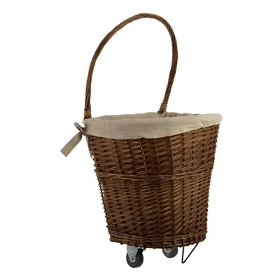 Natural Willow Basket With Wheels and Liner