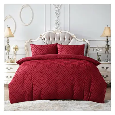 (Burgundy (CHELSEA) , Double) New PCS Jacquard CHELSEA & Damask DENTON Duvet Quilt Cover set wit