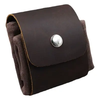 (Brown) Portable Outdoor Foraging Bag Fruit Picking Pouch Collapsible Berry Puch Storage Leather