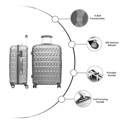 (SILVER) Hard Shell Suitcase Spinner Wheels ABS Trolley