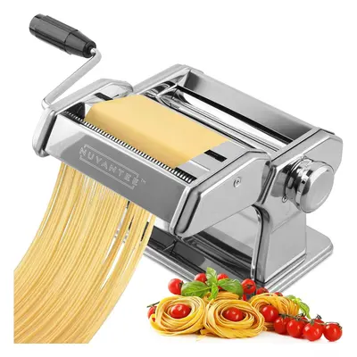 Pasta Maker Machine - Adjustable Crank Roller & Attachments - Manual Hand Press - Silver