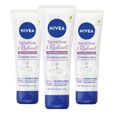 NIVEA Sensitive and Radiant Face and Body Cream for Dry, Sensitive Skin, Vegan Body and Face Moi