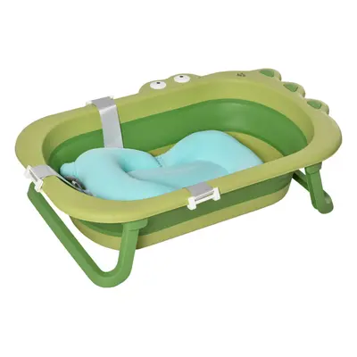 HOMCOM Baby Bath Tub for Toddler Foldable w/ Baby Cushion for Years Green