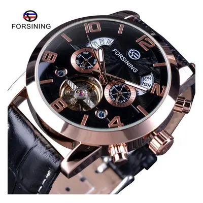 (yellow) Forsining Men&apos;s Luxury Tourbillon Automatic Mechanical Watch Wave Designdate Displ