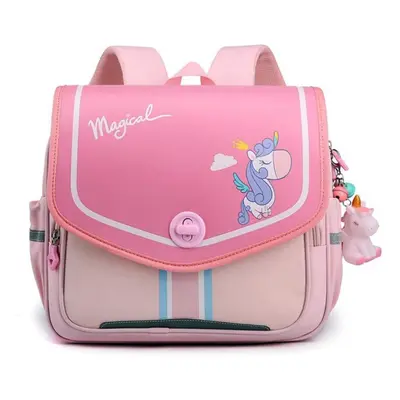 (pink) Cartoon Unicorn Elementary School Backpack Flip Horizontal School Bags Lightweight Casual