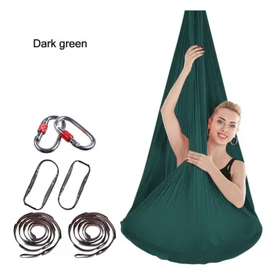 (dark green) 4x2.8m Elastic Aerial Yoga Hammock Aerial Silk Yoga Swing Antigravity Yoga Belt Hom