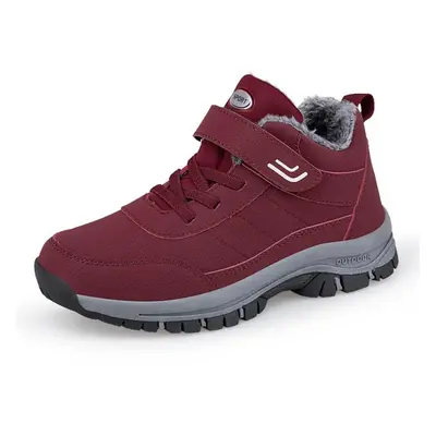 (red, 43) Fashion Winter Men&apos;s Boots Plush Pu Leather Waterproof Women Shoes Climbing Hikin