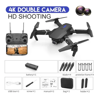 (black, dual camera battery) E88 Pro Remote Control Drone 4k Hd Single/dual Camera Optical Flow 