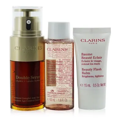 Clarins Youthful Radiance Set: Double Serum 30ml+ Cleansing Micellar Water 50ml+ Beauty Flash Ba