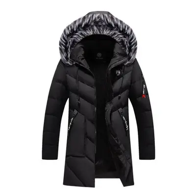 (black, L) Winter Men&apos;s Long Jacket Fashion Men Fur Collar Thermal Classic Coats Casual War