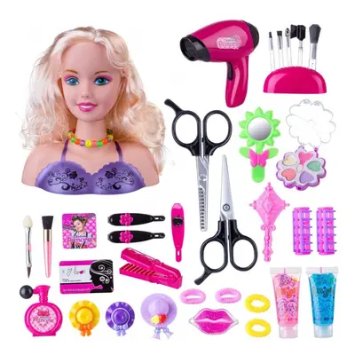 (5806) 35pcs/set Kids Hairdressing Makeup Doll Half-length Doll Set Toys Real Hair Stylist Toys 