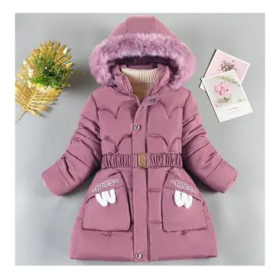 (purple, 120) Fur Collar Coat Girl Winter Jacket Children&apos;s Thicken Jacket Kids Cotton-padd