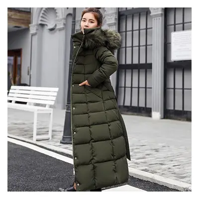 (army green, L) Winter Women Down Coat Cotton Padded Parka Thickened Long Jacket