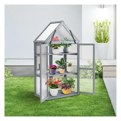 BIRCHTREE Tier Wooden Frame Greenhouse Flower Vegetable Planting Cupboard Grey