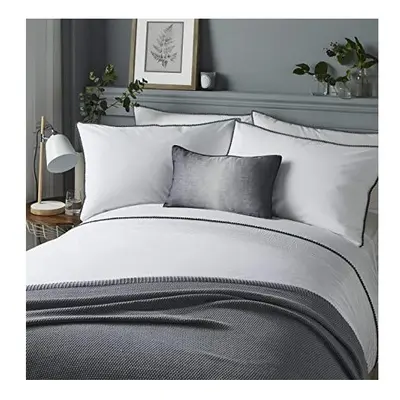 Serene - Pom Pom - Easy Care Duvet Cover Set | Super-King Size | White Bedding with Grey Pom Pom