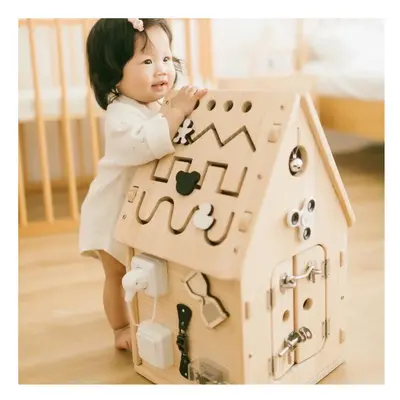 DYZI Montessori Wooden Busy House Board Preschool Educational Toys, Sensory Life Motor Skill Lea