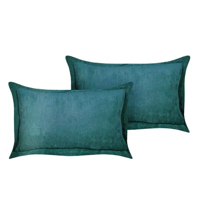 Set of Corduroy Cushions x cm Teal ZINNIA