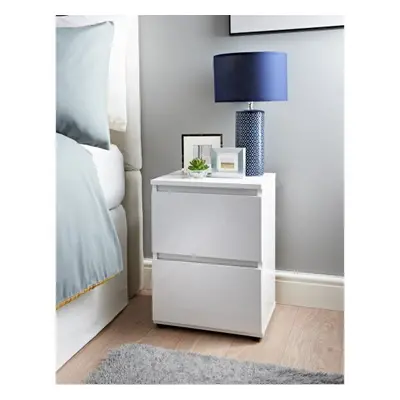 White high Gloss Norsk Drawer Bedside Table Perfect For Storing Clothing and Essentials.