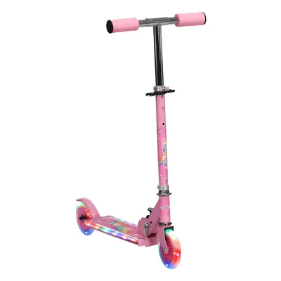 HOMCOM Kids Scooter Wheels W/ Lights Music Adjustable Height Foldable - Pink